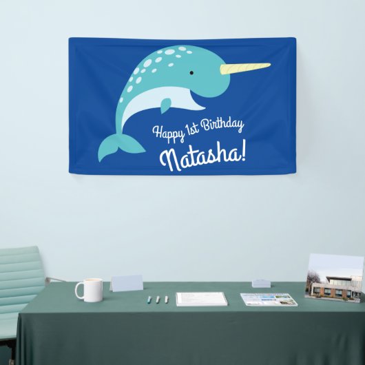 Banderoles Narwhals Ocean Cute 1er Anniversaire Thème de fête (Salon professionnel)