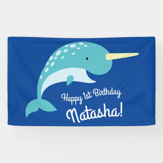 Banderoles Narwhals Ocean Cute 1er Anniversaire Thème de fête (Horizontal)