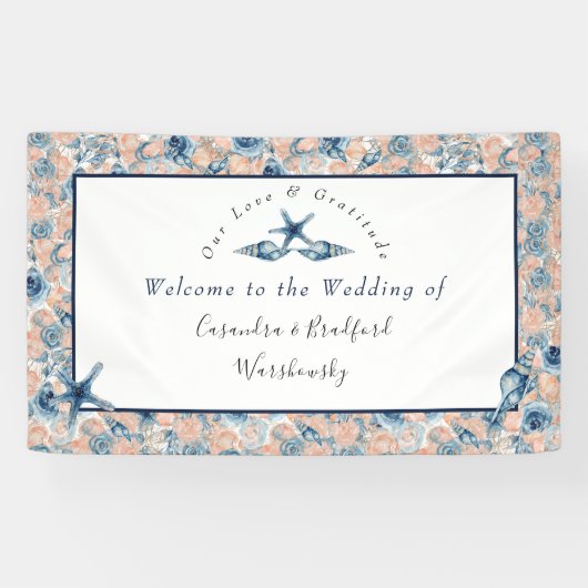 Banderoles Nautique Mariage Beach Seashell Rose lune de miel (Horizontal)