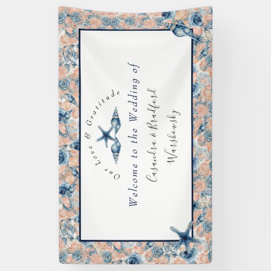 Banderoles Nautique Mariage Beach Seashell Rose lune de miel (Vertical)