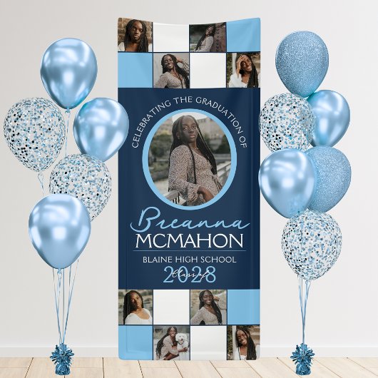 Banderoles Navy & Baby Blue 9 Photo Collage Graduation Vinyl