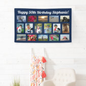 Banderoles Navy Blue Custom 16 Photo Collage Anniversaire (En situation)