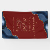 Banderoles Navy Blue Gold Agate Burgundy Wedding Welcome (Horizontal)