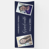 Banderoles Navy Blue Modern 2 Photo Graduation Party (Vertical)