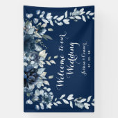 Banderoles Navy Dusty Blue Eucalyptus Welcome To Our Wedding (Verticale)