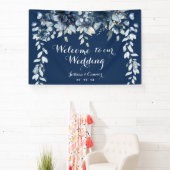 Banderoles Navy Dusty Blue Eucalyptus Welcome To Our Wedding (Insitu)