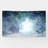 Banderoles Neige d'hiver avec loups en forêt À feuillage pers (Horizontal)