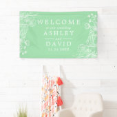Banderoles Neo Mint Moderne Blanc Floral Welcome Banner (En situation)