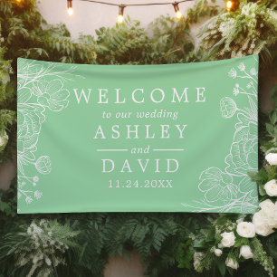 Banderoles Neo Mint Moderne Blanc Floral Welcome Banner