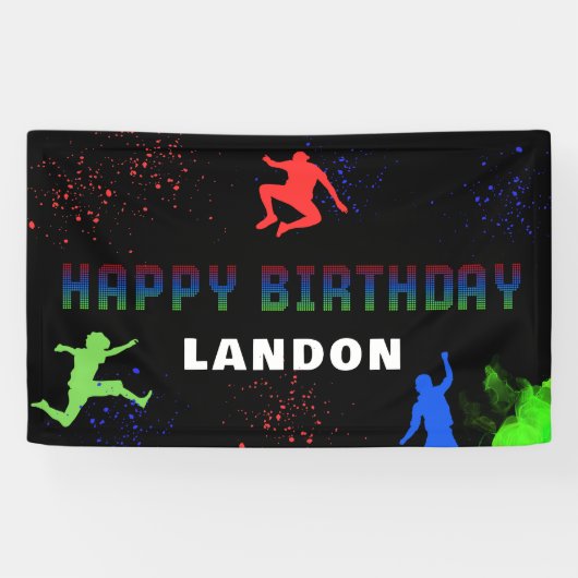 Banderoles Neon Kids Trampoline Park Joyeux anniversaire (Horizontal)