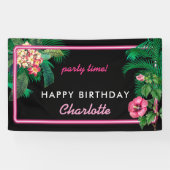 Banderoles Neon Pink Tropical Botanical Fête d'Anniversaire (Horizontal)