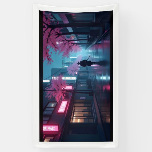 Banderoles Neon Samurai Nights – Retro Anime Tokyo Art (Vertical)
