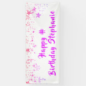 Banderoles N'Importe Quel Anniversaire Rose Étoiles Personnal (Vertical)