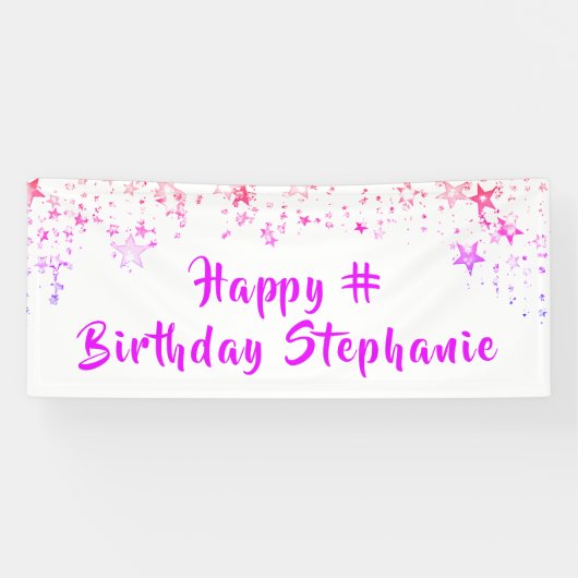 Banderoles N'Importe Quel Anniversaire Rose Étoiles Personnal (Horizontal)