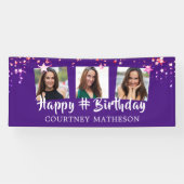 Banderoles N'Importe Quel Anniversaire Violet Rose Étoiles Ph (Horizontal)