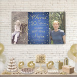 Banderoles N'IMPORTE QUELLE Oreille Brossé Bleu et Or 2 Photo<br><div class="desc">Celebrate a happy milestone birthday with a custom 2 photo blue and gold party banner. Design objets two images of your choice, modern script calligraphy editable "Cheers to 50 Years" and gold faux foil confeti dots on a royal blue brushed stainless steel background. Please note that gold is printed color,...</div>