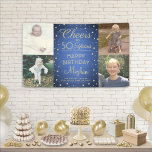 Banderoles N'IMPORTE QUELLE Oreille Brossé Bleu et Or 4 Photo<br><div class="desc">Célébrez un joyeux anniversaire d'étape avec une bannière personnalisée 4 photo bleu et or fête. (CONSEIL EN MATIÈRE DE PLACEMENT D'IMAGE : Une façon simple de centrer une photo exactement comment vous voulez est de la rogner avant de la télécharger sur le site Zazzle.) Design comprend quatre images de votre...</div>