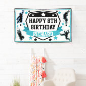 Banderoles Ninja Warriors Boys fête d'anniversaire Noir et Tu (En situation)