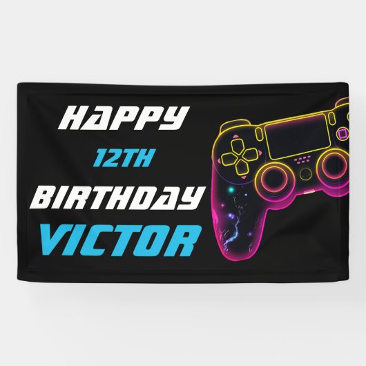 Banderoles Niveau de jeu vidéo sur Gamer Neon Anniversaire (Horizontal)