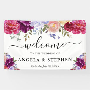 Banderoles Noces de bienvenue Fleurs rouges et violettes