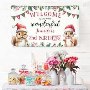Banderoles Noël 2 Anniversaire fête Cute Squirrel