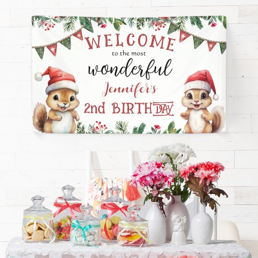Banderoles Noël 2 Anniversaire fête Cute Squirrel