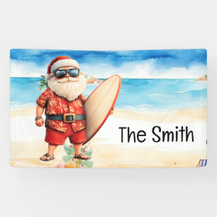 Banderoles Noël de surf en juillet Père Noël sur la plage