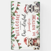 Banderoles Noël d'hiver 1er anniversaire fête Cute Raccons (Vertical)