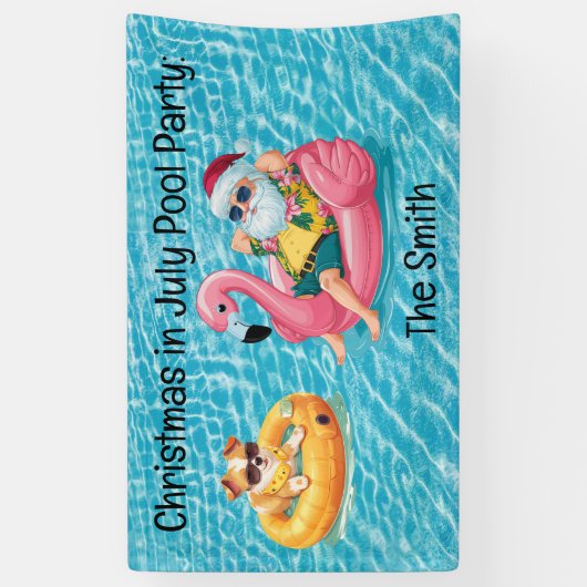 Banderoles Noël du Père Noël en juillet Pool Party (Vertical)