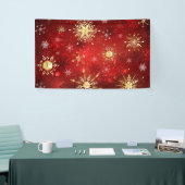 Banderoles Noël Golden Snowflakes sur Arrière - plan rouge (Salon professionnel)