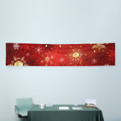 Banderoles Noël Golden Snowflakes sur Arrière - plan rouge (Salon professionnel)