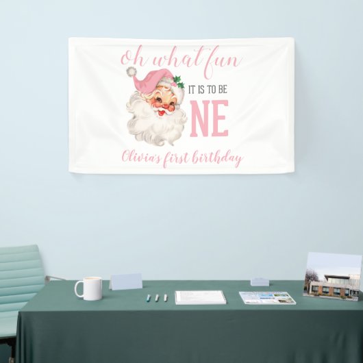 Banderoles Noël rose Père Noël premier anniversaire (Salon professionnel)