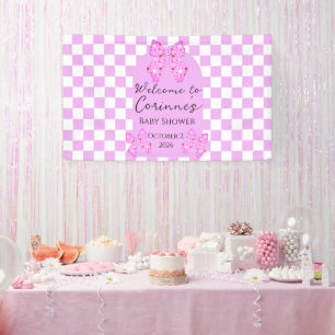 Banderoles Nœuds à pois roses gingham carreaux baby shower
