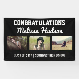 Banderoles Noir audacieux de photo des félicitations trois