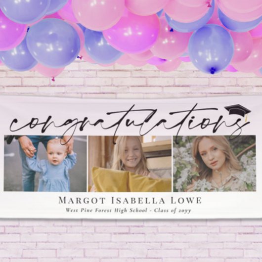 Banderoles Noir Calligraphie Photo Graduation Félicitations