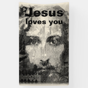 Banderoles Noir d'image tramée de collage de Jésus-Christ +