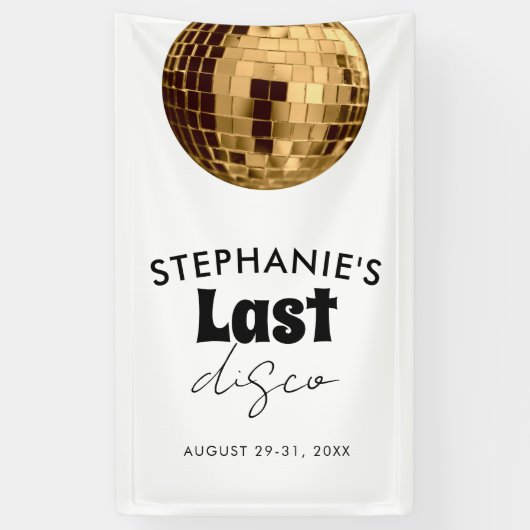 Banderoles Noir et Blanc avec Or Dernière Disco d'Enterrement (Vertical)