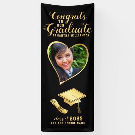 Banderoles Noir et d'or Congrats Diplômés de Photo (Vertical)