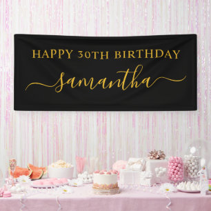 Banderoles Noir et Or 30e anniversaire Fille Nom de la signat