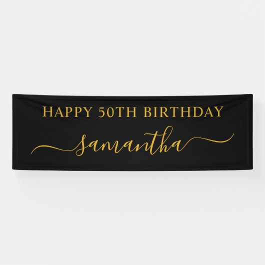 Banderoles Noir et Or 50e anniversaire Elegant Swash Nom (Horizontal)