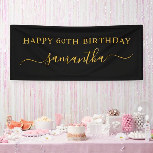 Banderoles Noir et Or 60e anniversaire Elegant Swash Nom (Fête)