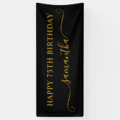 Banderoles Noir et or 75e anniversaire Girly Swash Nom (Vertical)