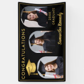 Banderoles Noir Et Or Félicitations 3 Diplôme Photo (Vertical)