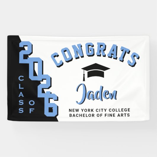 Banderoles Noir moderne Bleu Blanc 2022 Graduation Party (Horizontal)