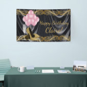 Banderoles Noir Or rose haute chaussures talon Anniversaire B (Salon professionnel)