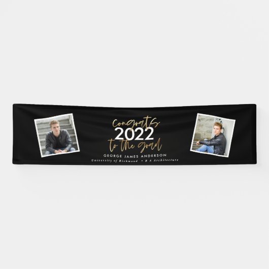 Banderoles Noir + or script moderne multi photo graduation (Horizontal)