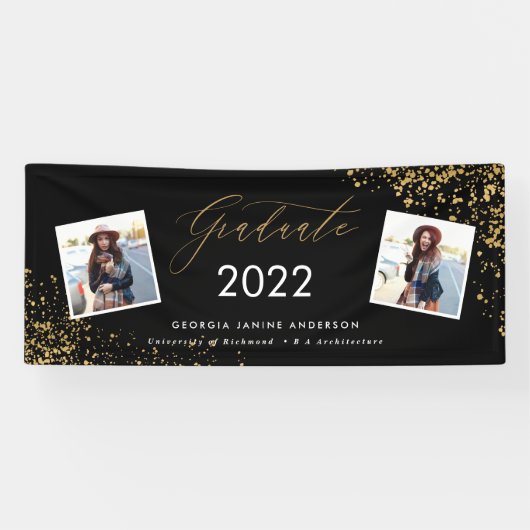 Banderoles Noir + or script moderne multi photo graduation (Horizontal)