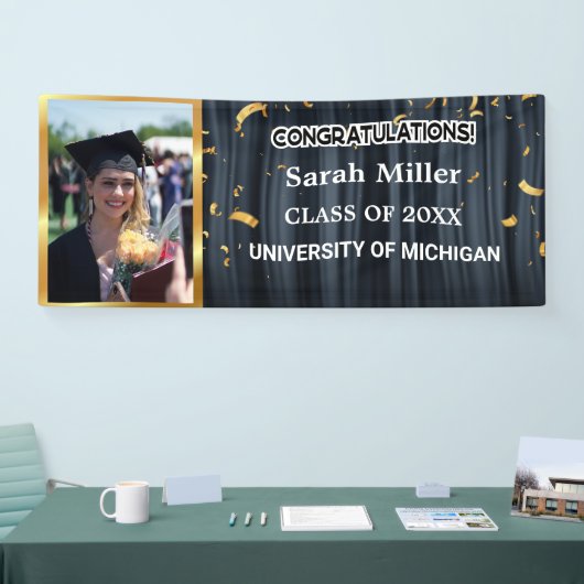 Banderoles noires félicitations graduation 2025 avec nom et p (Salon professionnel)