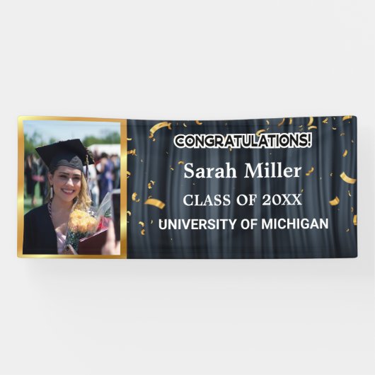 Banderoles noires félicitations graduation 2025 avec nom et p (Horizontal)