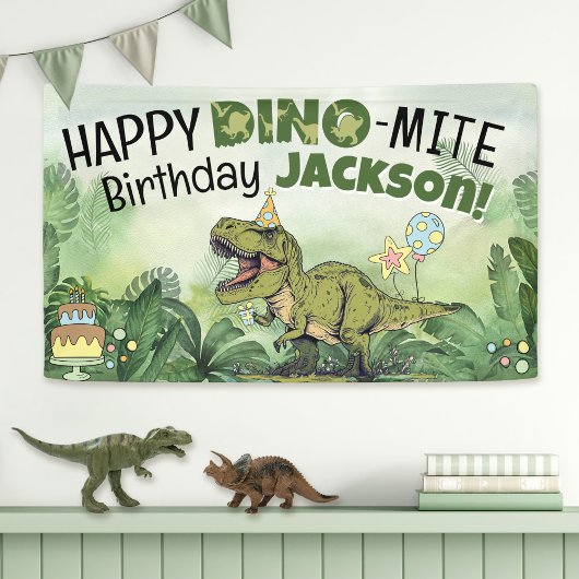 Banderoles Nom des enfants Dino-Mite Dinosaur Anniversaire